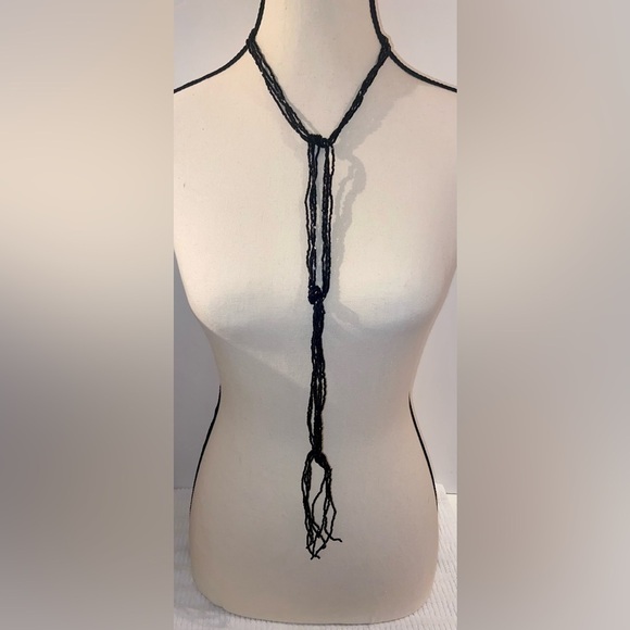 2 for 30$ Women Vintage shiny black strings super long Necklace  Y2K - Picture 3 of 10